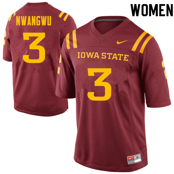 Iowa State Cyclones Women's #3 Kene Nwangwu Nike NCAA Authentic Cardinal College Stitched Football Jersey XK42C07CL